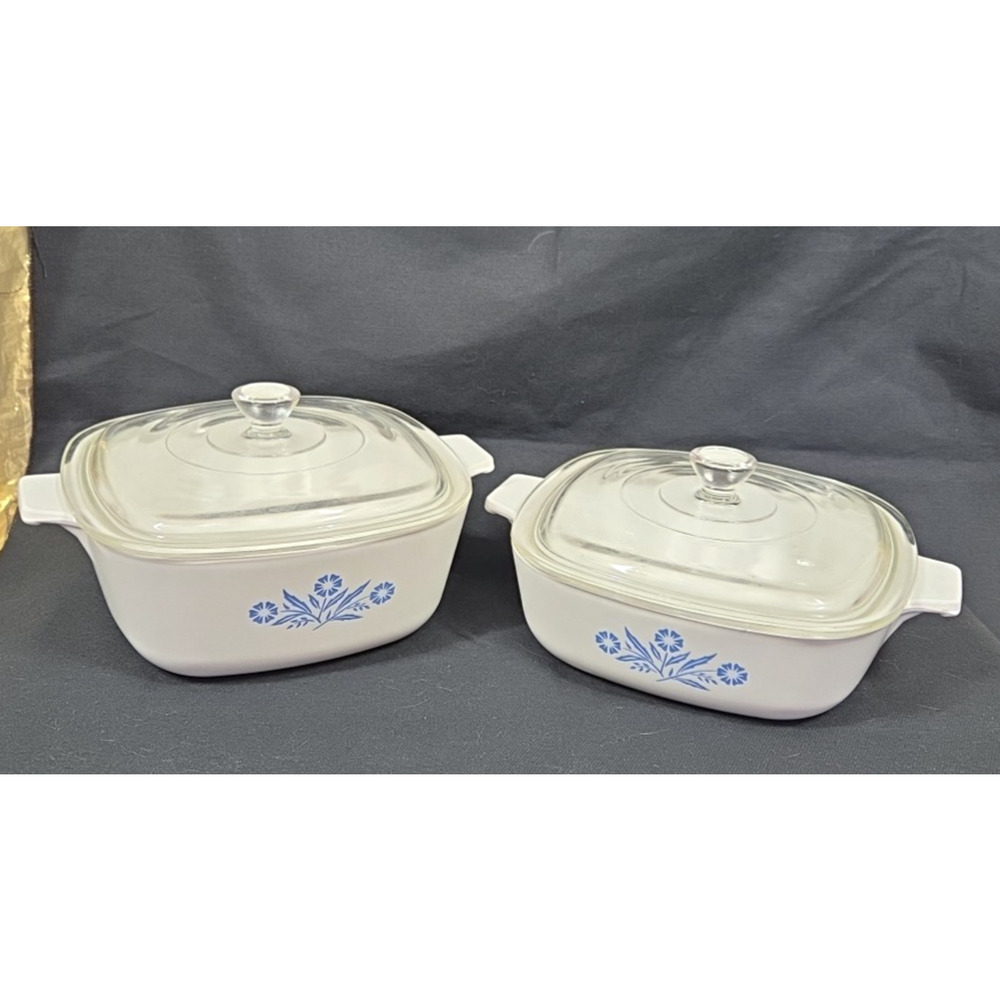 Vintage Corning Ware Blue Cornflower Set Of Two. 1-quart & 1.5 Quart Lids 0432